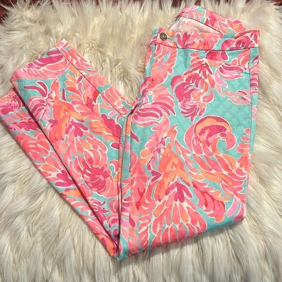 LILLY PULITZER “POOLSIDE BLUE LOVEBIRDS” KELLY SKINNY ANKLE PANTS - Picture 2 of 11